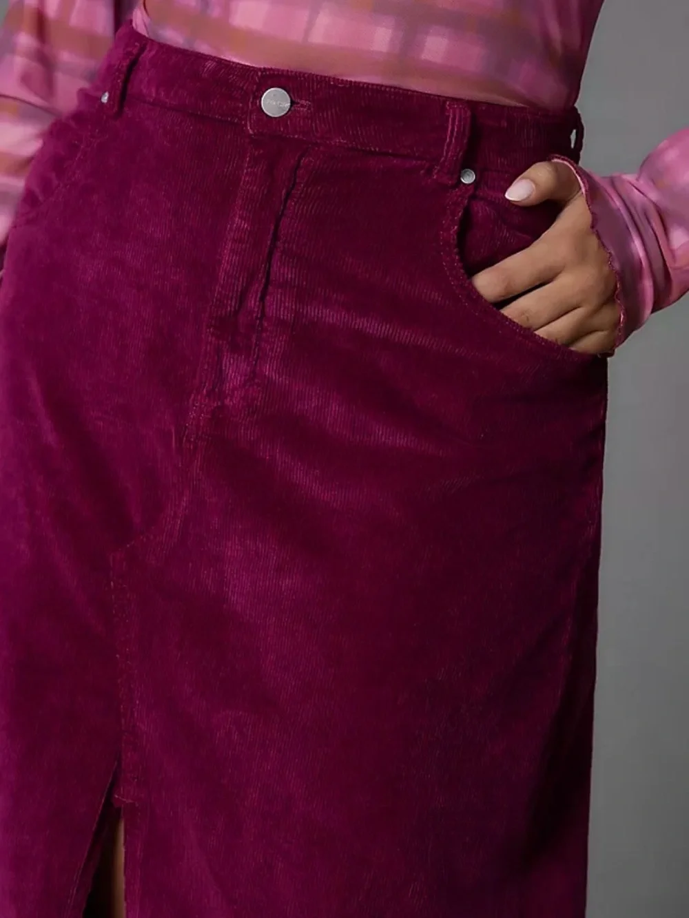Anthropologie Plum Corduroy Maxi Skirt with Front Slit